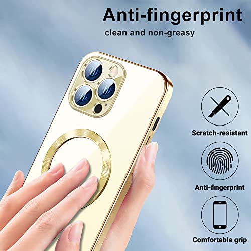 Halatua Magnetic Case For Iphone 13 Pro Max With Magsafe, [Raised Acrylic Camera Cover], Hard Pc Back + Soft Plating Frame Edge Slim Protective Phone Case 6.7” (Pink) #TOP4