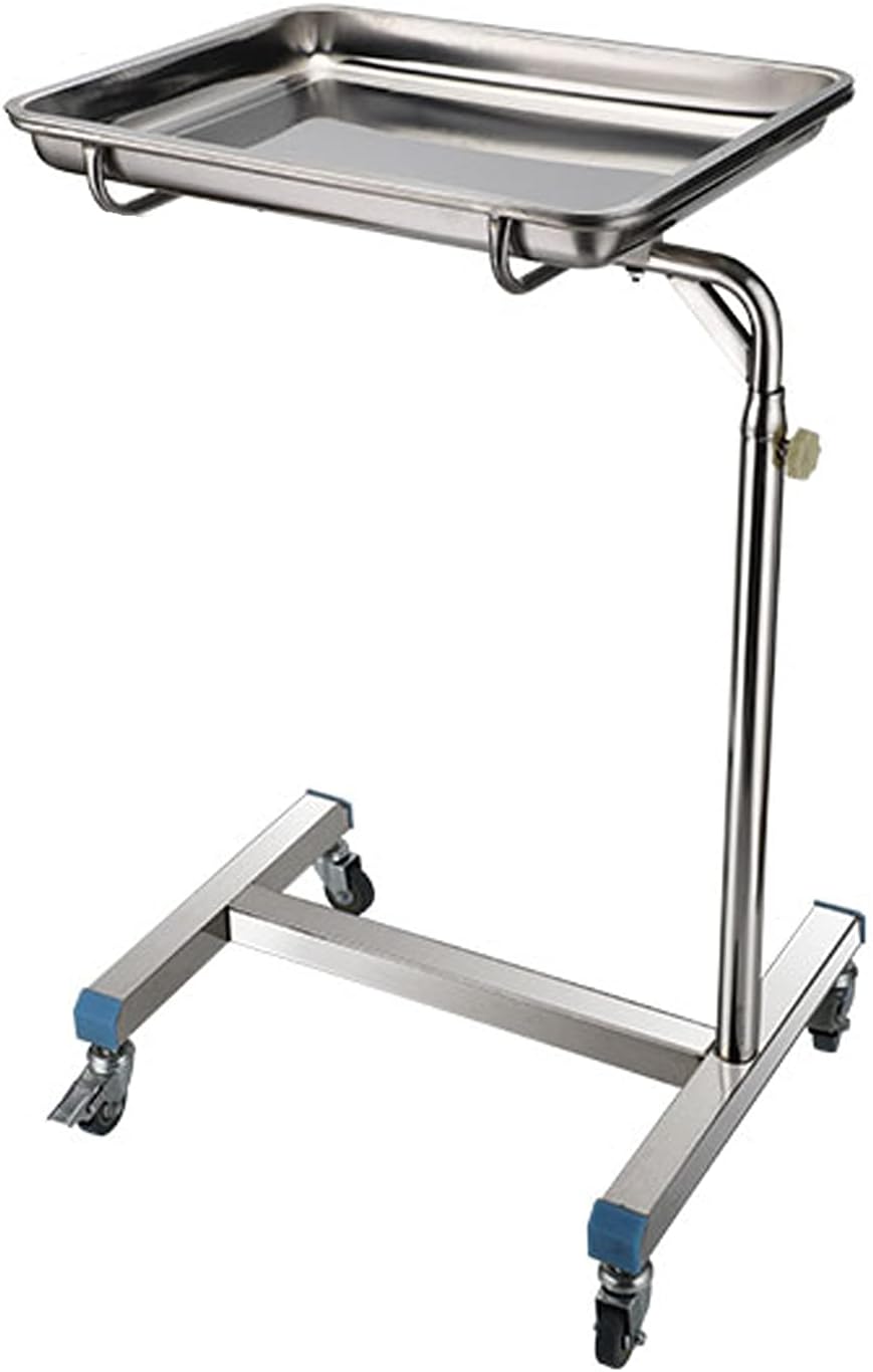 Salon Tray,Stainless Steel Tray Cart,Lab Carts Adjustable Height Storage Tray with Accessory Caddy Aluminum Mobile Utility Trolley Tool Holder -Silver Normal Wheel