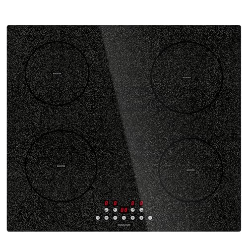 Placa de inducción integrada de 4 zonas, potente rendimiento 7200 W, 4 Boost, STARCHARTS cocina eléctrica integrada con vidrio italiano ILVA, temporizador, Childlock, 9 niveles de potencia de cocción