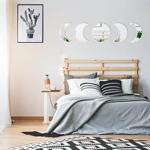 Fpvera 5 Pcs Scandinavian Boho Decor Moon Wall Mirror Decor Bohemian Nordic Moon Mirror Wall Art Decoration For Home Living Room Bedroom - Boho Moon Mirror Wall Decor (Beige, Acrylic) #TOP5