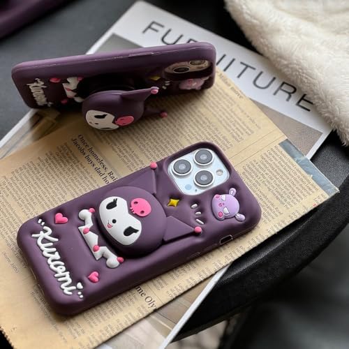 Image of COVERLY for iPhone 12 Pro 3D Cartoon Kuromi Kitty Case,Full Protective Sanrio Sonix Hello Kitty Pop Push Back Case with Holder Cute Soft Silicone Fashion Aesthetic Cover for Apple iPhone 12 Pro