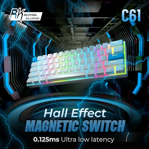 Image of RK ROYAL KLUDGE C61 Wired Mechanical Keyboard with Hot Swappable Magnetic Switch Wired 60% Gaming Keyboard Gasket Mounted RGB Backlit with 61 Keys PBT Keycaps, White Blue