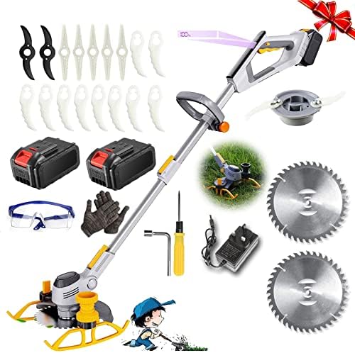 Cordless Electric Weed Wacker, remaining Power Display 6 inch Weed Eater, 3 in 1 Lawn Trimmer with Blade and Charger/Small String Trimmers Adjustable Head Electric Lawn (Size : Five Battery Suits)