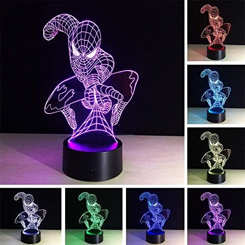 Led Night Lights for Kids 3-10 Years Old Boys Toys Spiderman Gift 3D Desk Lamp Home Bedroom Decor 7 Colors Changing Novelty Table Light Girls Christmas Easter Thanksgiving Birthday Gifts