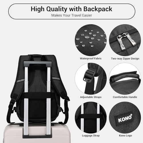 Kono Kabinentasche 40 x 20 x 25 cm für Ryanair Untersitz Reise Handgepäckrucksack Kabinengröße 20L, Schwarz , S, Minimalistisch