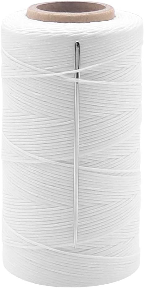 Vivifying 1mm Waxed Thread, 328 Yard White 150D Waxed Leather Thread with Needles for Bookbinding, DIY Crafts and Sewing Leather Projects
