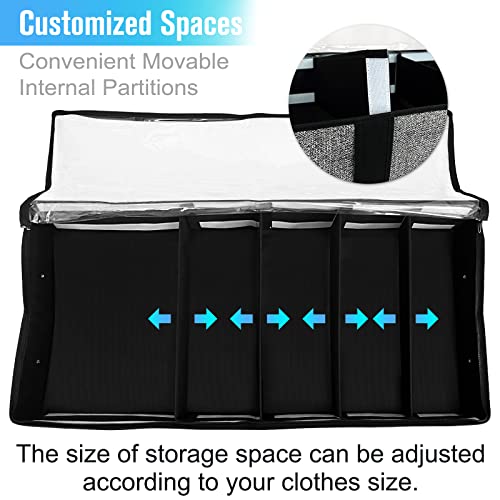 Under Bed Storage Containers Bins With Lids, Hard Side Underbed Storage Organizer With 4 Sturdy Handles & 5 Adjustable Compartments For Clothes,Shoes,Toys,Blankets,Bedding,Dorm Room, Black, Set Of 2 #TOP2