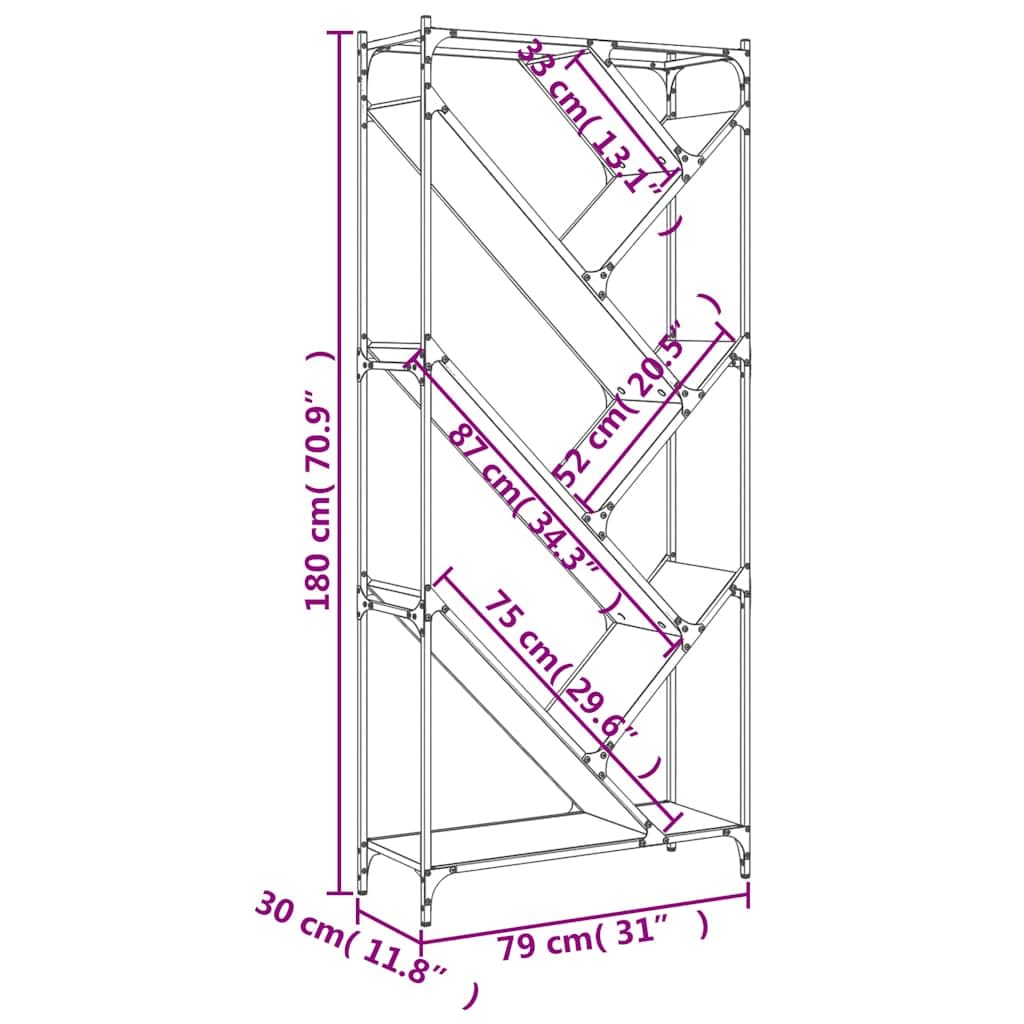 Libreria in legno di rovere affumicato, 79 x 30 x 180 cm, scaffale da parete, decorazione per soggiorno, ufficio, cameretta dei bambini e corridoio