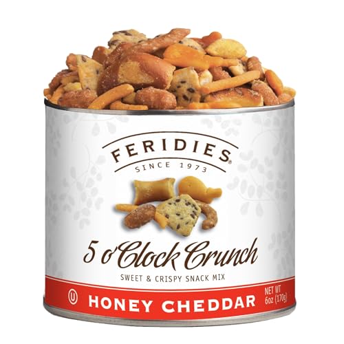 FERIDIES Honey Cheddar 5 O'Clock Crunch Gourmet Sweet and Spicy Snack Mix, 6oz Tin