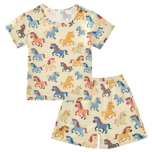 ALAZA Cartoon Horse Stylish Pajamas Short Sleeve 2 Piece Sleepwear Top and Bottom Pajama Set Unisex