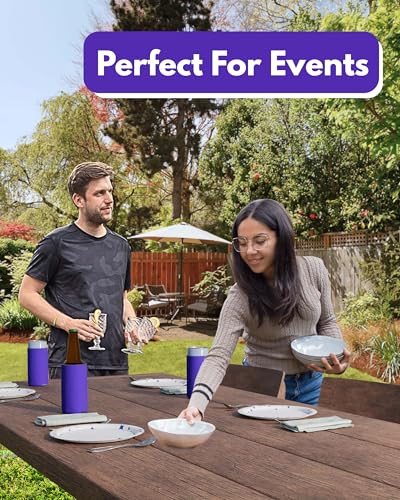 Image of PartyPrints 100 Pack Purple Blank Slim Can Cooler Sleeves | Plain Seltzer Customizable Bulk Coolers for Beer Bottles & 12oz Tall Cans | Skinny Collapsible Drink Insulated Sleeve