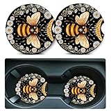 Car Coasters for Cup Holders,2 Pack Bee Car Cup Holder Coasters,2.75