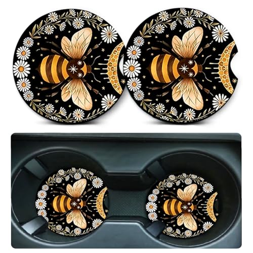 Car Coasters for Cup Holders,2 Pack Bee Car Cup Holder Coasters,2.75