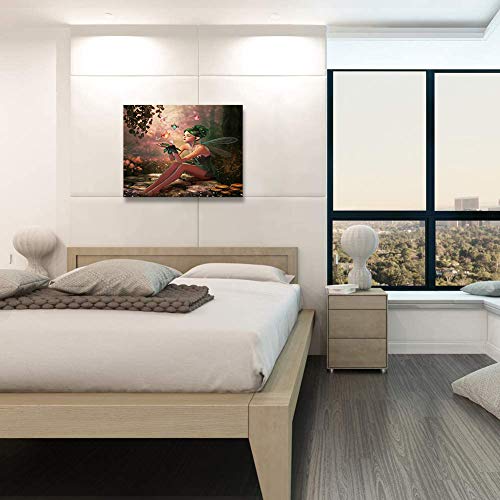 T&H Xhome Bathroom Wall Art Decor Canvas Oil Painting,Fairy Girl With Wings Magical Fantasy Garden Flying Butterflie Modern Artwork Picture Prints Frame For Nursery Office Living Room Bedroom 16X20 #TOP3