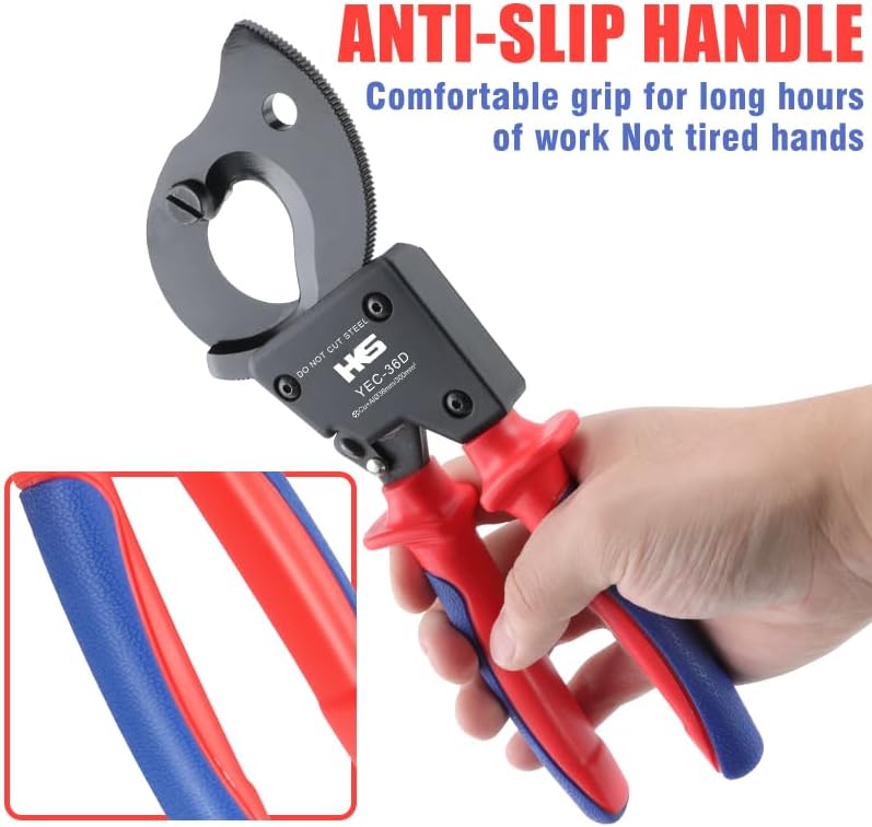 Miniatura 4 de HKS Cortador de alambre de cable de trinquete resistente para cortar cables eléctricos de cobre de aluminio y múltiples núcleos de hasta 300 mm (AWG