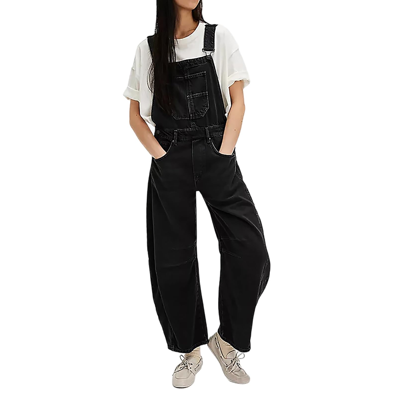 Salopette di Jeans per Donna Ampia Casual Senza Maniche Lunga Tuta da Donna Tute Corte Pantaloni in Denim Dritti per Donna con Tasche