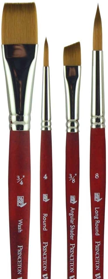 Princeton Velvetouch, Series 3950, Paint Brush for Acrylic, Oil and Watercolor, Set of 4