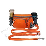 TUDEQU 4-in-1 Hands Free Dog Zero Shock Absorbing Bungee Leash with a Multifunctional Waist Bag, 5.8FT/178cm Leash with Car Seat Belt Buckle and Reflective Threading for Medium to Large Dogs
