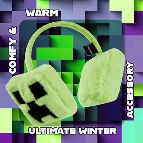 Minecraft Ear Muffs Kids - Creeper Winter Accessories Warm Cosy Earmuffs for School Travel Days Out - Gifts for Gamers4
