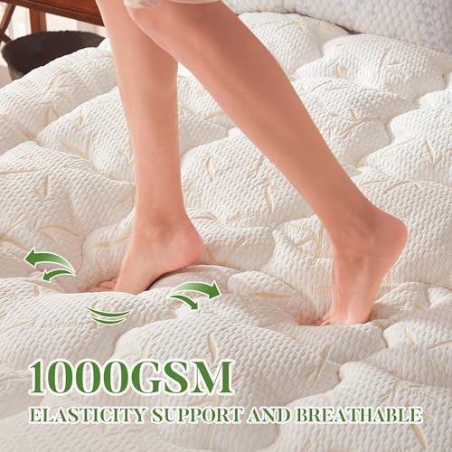 100% Waterproof Queen Size Mattress Topper, Thick Pillow Top Mattress Pad,Up to 21 Inch Deep Pocket,Soft Breathable Mattress Pad for Back Pain, Protector Cover(Beige)