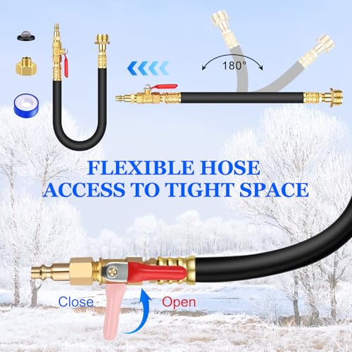 Image of RV Winterizing Blowout Adapter Kit with Valve for Sprinkler Camper | Air comp quick connect plug,3 /4 inch garden hose faucet,antifreeze for motorhomes /boats /travel trailers, brass,lead-free,18 inch