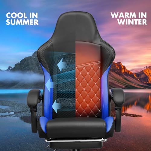 Sedia da gioco, sedia da gioco, sedia da ufficio, ergonomica, regolabile in altezza, adatta per inverno ed estate, con schienale doppio, rivestimento rimovibile e supporto lombare blu - Sedia gaming - Immagine 2