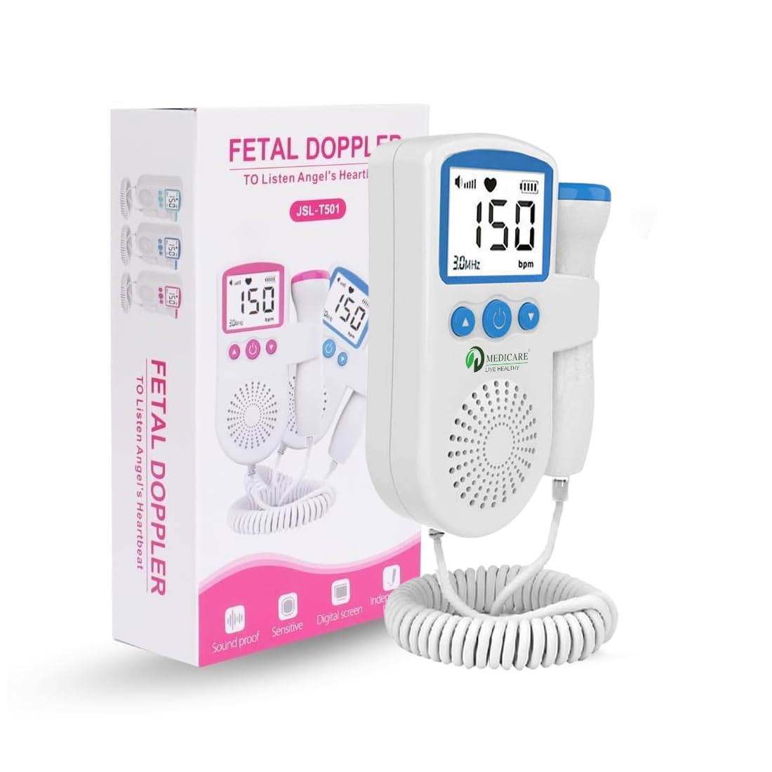 Portable Fetal Doppler Baby Heartbeat Monitor | Digital LCD Display, Clear Sound with Built-in Speaker | Easy Home Use Pregnancy Heart Rate Detector | Compact Sized Pocket Design (Blue)