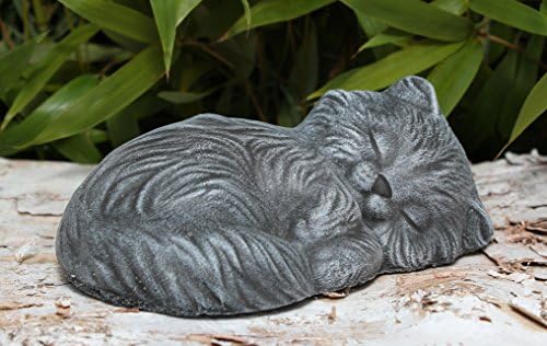 RUNADI Tiefes Handicraft Garden ornament small Cat sleeping, Cast stone, Slate gray