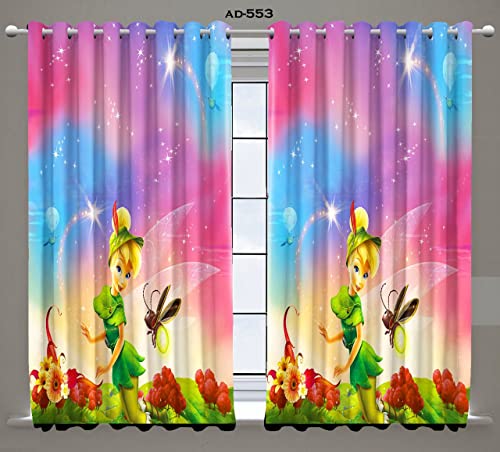 Image of 3D Printed Fairy Cartoon Curtains 9 Feet Long Set of 2 Pcs Long Door Curtains for Kids Room, Blue