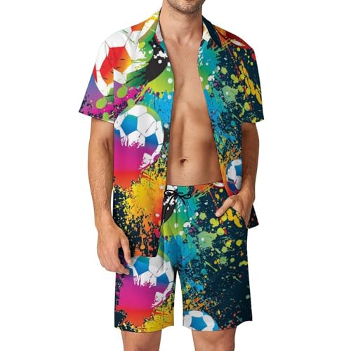 Chemise Hawaïenne Homme Football Ensemble 2 Pièces Short et Pantalon de Plage Été Taille S