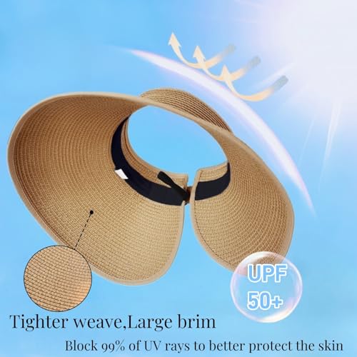 Sombrero de paja visera para mujer con ala ancha plegable miniatura 2
