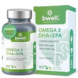 Omega 3 Capsulas Certificado IFOS 500mg EPA + 1000mg DHA 1500mg Alta Concentracion por Dosis + Vitamina E 120 Uds para 4 Meses – Apoya Memoria Vista Corazon y Defensas sin OGM - BWELL