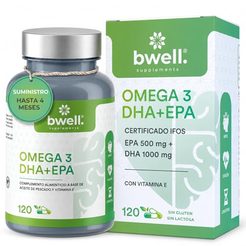 Omega 3 Capsulas Certificado IFOS 500mg EPA + 1000mg DHA 1500mg Alta Concentracion por Dosis + Vitamina E 120 Uds para 4 Meses – Apoya Memoria Vista Corazon y Defensas sin OGM   BWELL