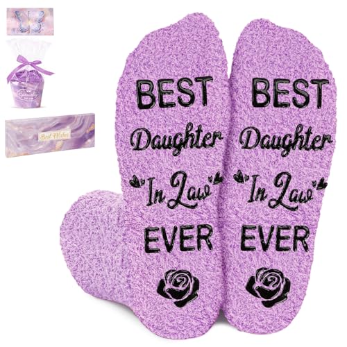 Amosking Schwiegertochter Geschenke - Lila Korallenflausch Socken. Ideale Geschenke für Schwiegertochter zum Geburtstag Muttertag und Weihnachten