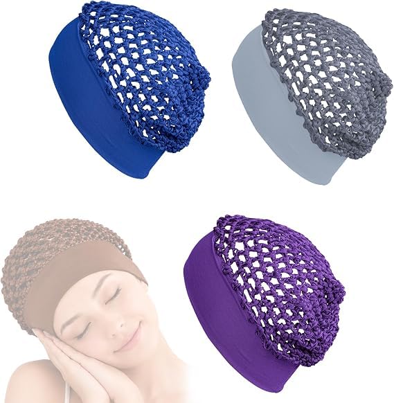Generico Set di 3 pezzi composto da cuffia da notte elasticizzata a fascia larga, cuffia morbida protettiva per la cura dei capelli durante la notte e cuffia da doccia per il bagno,C