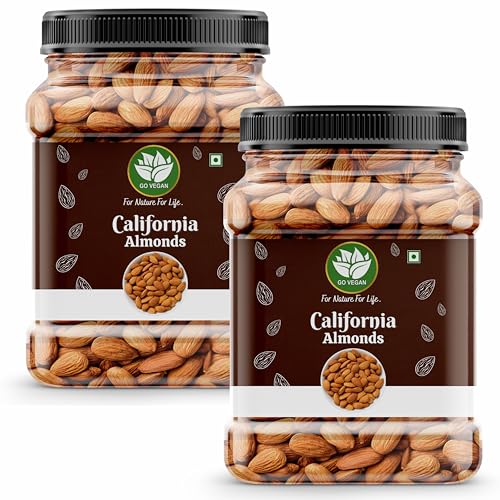 Image of Go Vegan California Almonds 1Kg | Premium Badam Giri | High in Fiber & Boost Immunity | Real Nuts | Whole Natural Badam (500gm Each X 2 Jar)