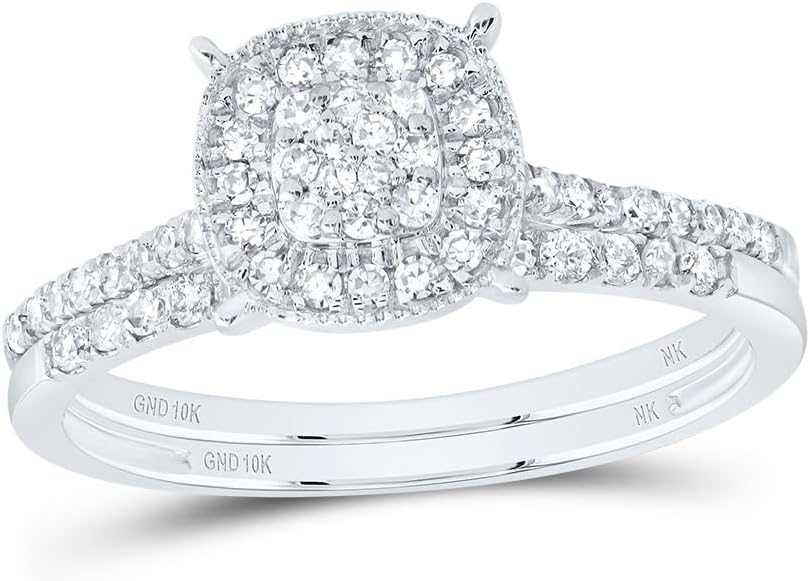 Jewels By Lux 10kt White Gold 3/8 Cttw Diamond Cushion Single Halo Wedding Engagement Anniversary Bridal Set, Women Size: 5-9