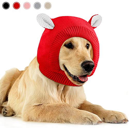 Image of Frienda Quiet Ears for Dogs, Dog Ear Muffs Noise Protection Knitted Dog Hats Pet Ears Warm Dog Ear Cover Winter Hat Dog Snood Head Wrap Bunny Costume for Medium to Large Dogs Cats Pets (Red)