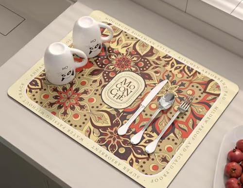 Image of HomeCloud Dish Drying Mat for Kitchen Counter - Super Absorbent, Non-Slip & Heat-Resistant - Quick Dry Rack Pad for Dishes, Utensils, Coffee Maker - Stain-Hiding Design (Beige Brown)