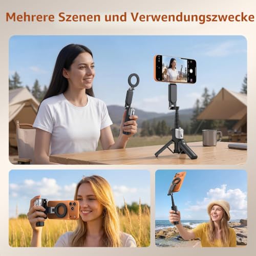 AMAZEAR Magnetisches 4-in-1 Selfie Stick Stativ, Bluetooth, Mattschwarz – Ansicht 3