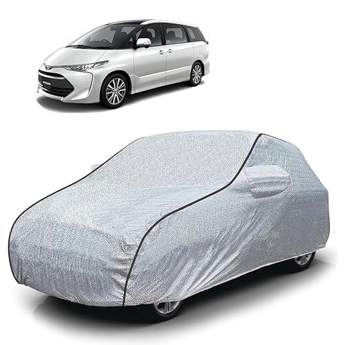Image of Sulfar 100% Waterproof Car Body Cover Compatible with Mirror for Toyota Previa (Triple Stitched, Full Bottom Elastic, Magic Silver with Black Piping)