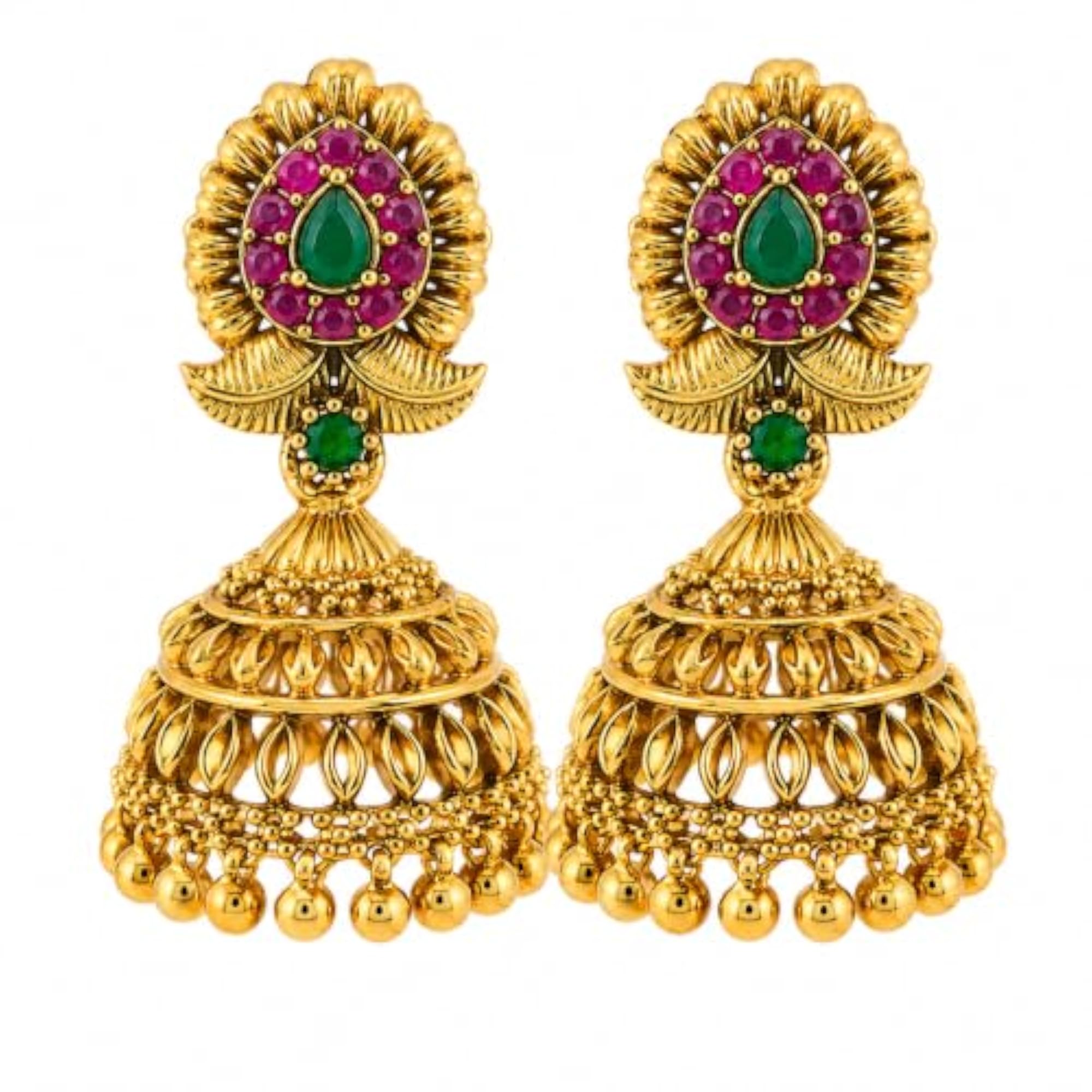 Traditional Gold Tone Jhumka Earrings for Women, Ethnic Style