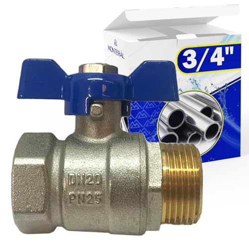 Válvula Esfera Macho Hembra 3/4' de Latón con Juntas de PTFE Maneta Tipo Mariposa - Garantía de 10 Años - MONTERAL