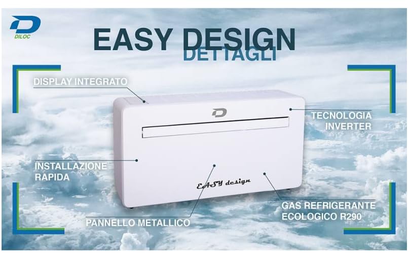 Climatizzatore Unico Diloc Over monoblock 12HP senza unità esterna Wifi Inverter R290 A+ Easy Design Condizionatore in pompa di calore