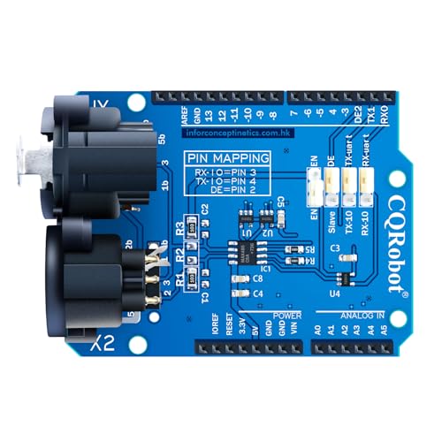 CQRobot DMX Shield MAX485 Chipset Compatible with Arduino Motherboard (RDM Capable), with XLR 3-Pin Male/Female Connectors, Device into DMX512 Network, LED/Music Remote Device Management Capable.
