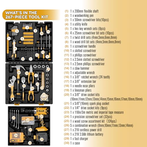 Sundpey 267-Piece Tool Kit with 21V Drill