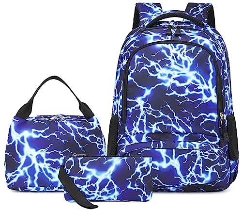 AM SeaBlue Mochila para niños de secundaria, mochila para escuela secundaria, ligera, duradera, para adolescentes, estudiantes, laptop, niños, 1 azul, 3 unidades, 18.9 * 8.7 * 12.6 Inch, Rayo