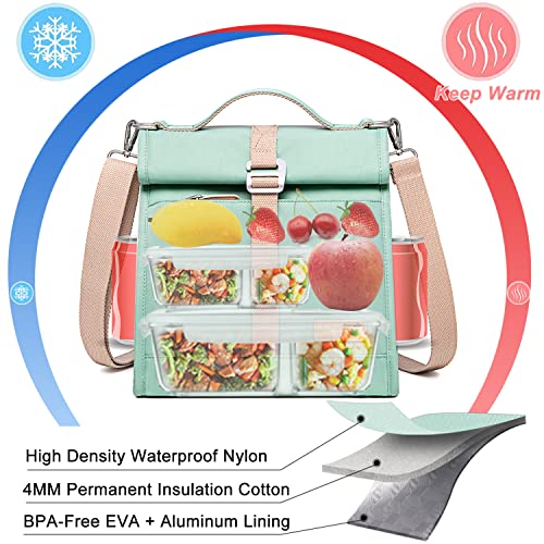Artelaris Roll Top Lunch Bag For Men & Women, Small Portable Lunch Box Insulated Lunch Bag, Work Tote Lunch Bag, Lunch Box Cooler With Side Pocket Lunchbag, Lunchbox, Park Picnic #TOP4