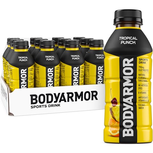 BODYARMOR Sports Drink Sports Beverage, Tropical Punch, Coconut Water Hydration, Natural Flavors With Vitamins, Potassium-Packed Electrolytes, Perfect For Athletes, 16 Fl Oz (Pack of 12)
