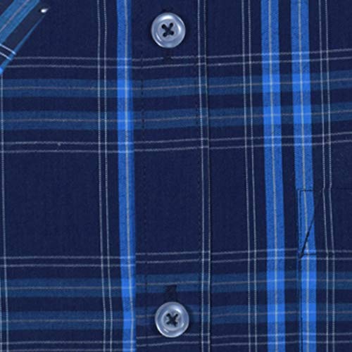 Image of ACCOX Men's Formal Half Sleeves Regular Fit Cotton Navy Blue Sky Blue Check Shirt(Multi,GC158 01)